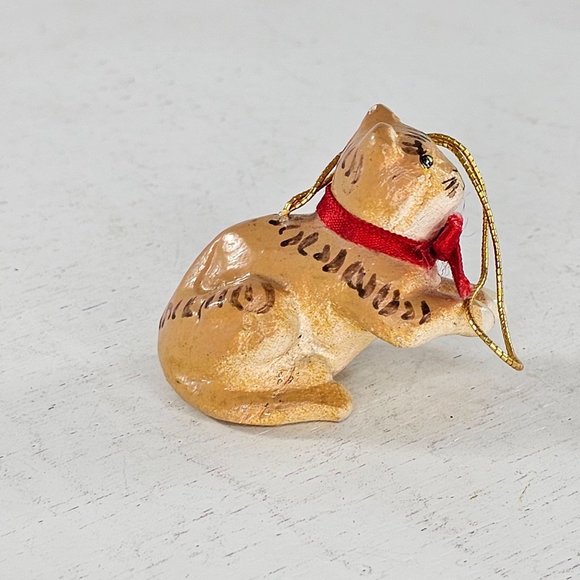 Vintage Cat Ornament Orange Tabby Hand Painted Folk Art - Picture 8 of 10